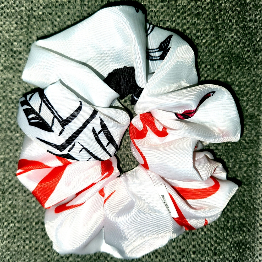 TAKR Collections White and Red Scrunchie. Size M, L, XL. Item No. S-123.